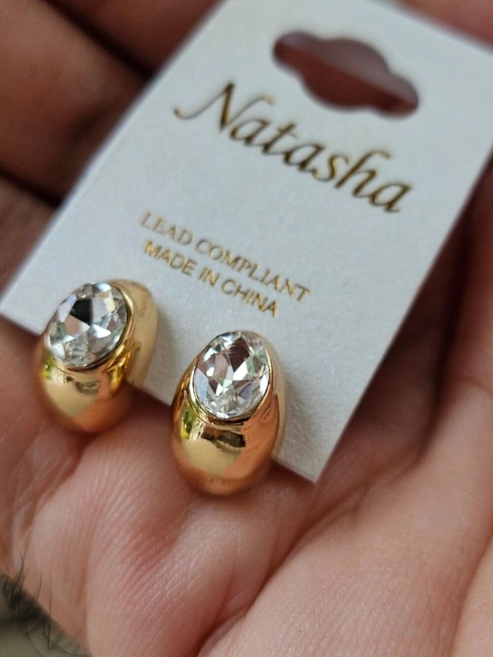 Natasha Women Earrings Gold Tone Stud Fashion Jewelry Crystal Centered NWT $28 - Picture 4 of 11